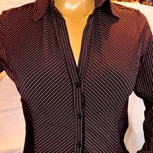 Express Fitted Sexy Feminine Stretch Purple Striped Long Sleeve Office Top - XS